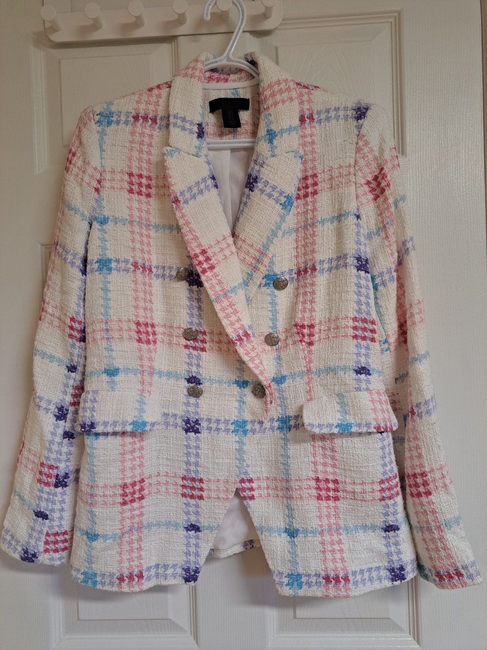Tailored Pastel Plaid Double-Breasted Blazer - Women